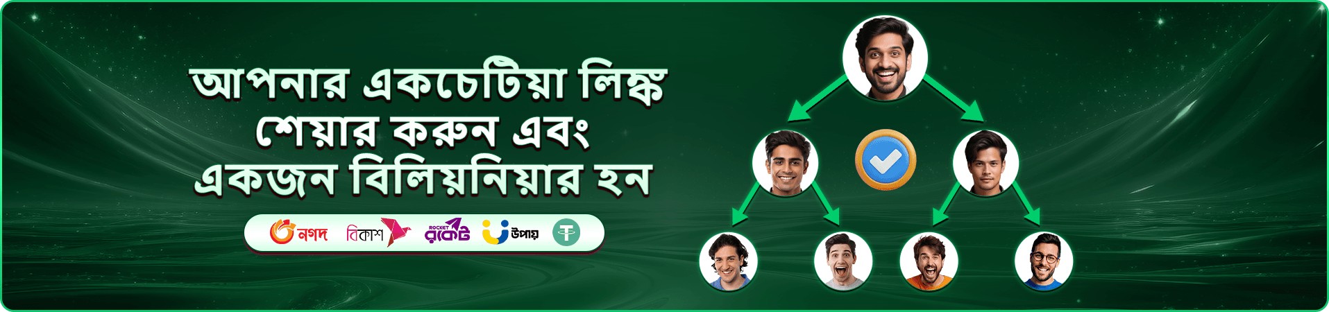 7000bd রেফারেল ব্যানার: নিজের লিঙ্ক শেয়ার করে আয়ের সুযোগের ডায়াগ্রাম, মোবাইল পেমেন্ট অ্যাপের প্রতীকসহ